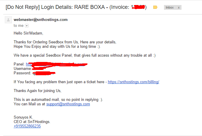 Email Screenshot Seedbox Details Email